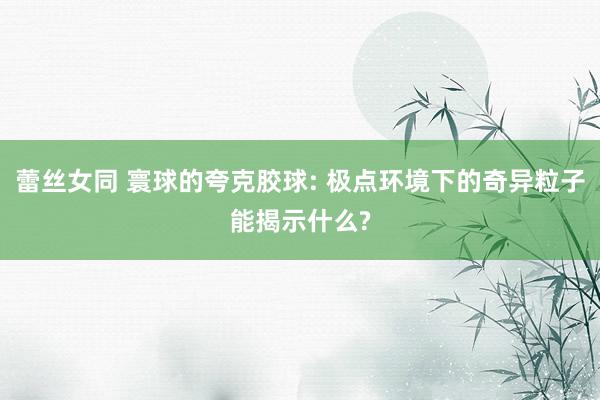 蕾丝女同 寰球的夸克胶球: 极点环境下的奇异粒子能揭示什么?