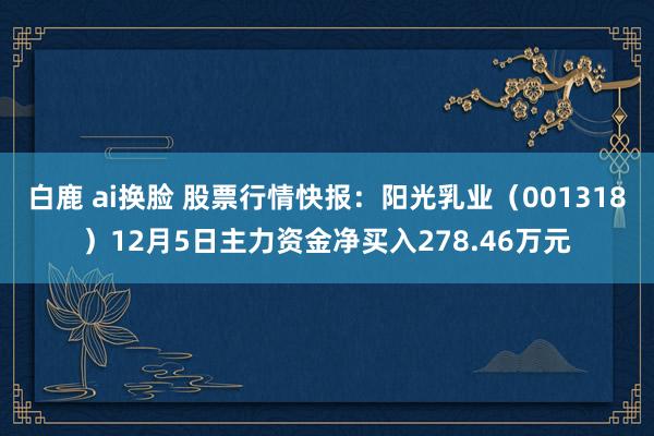 白鹿 ai换脸 股票行情快报：阳光乳业（001318）12月5日主力资金净买入278.46万元