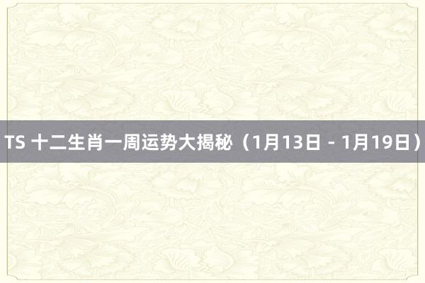 TS 十二生肖一周运势大揭秘（1月13日 - 1月19日）