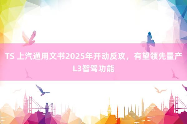 TS 上汽通用文书2025年开动反攻，有望领先量产L3智驾功能